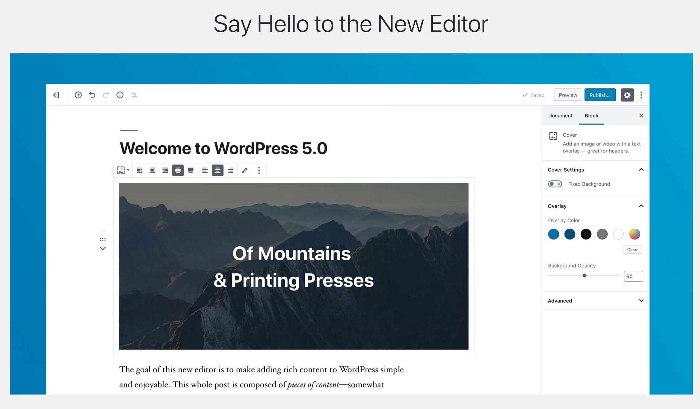 WordPress 5.0 - Say Hello to the New Editor