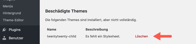 Fehlermeldung: Child-Theme ohne style.css